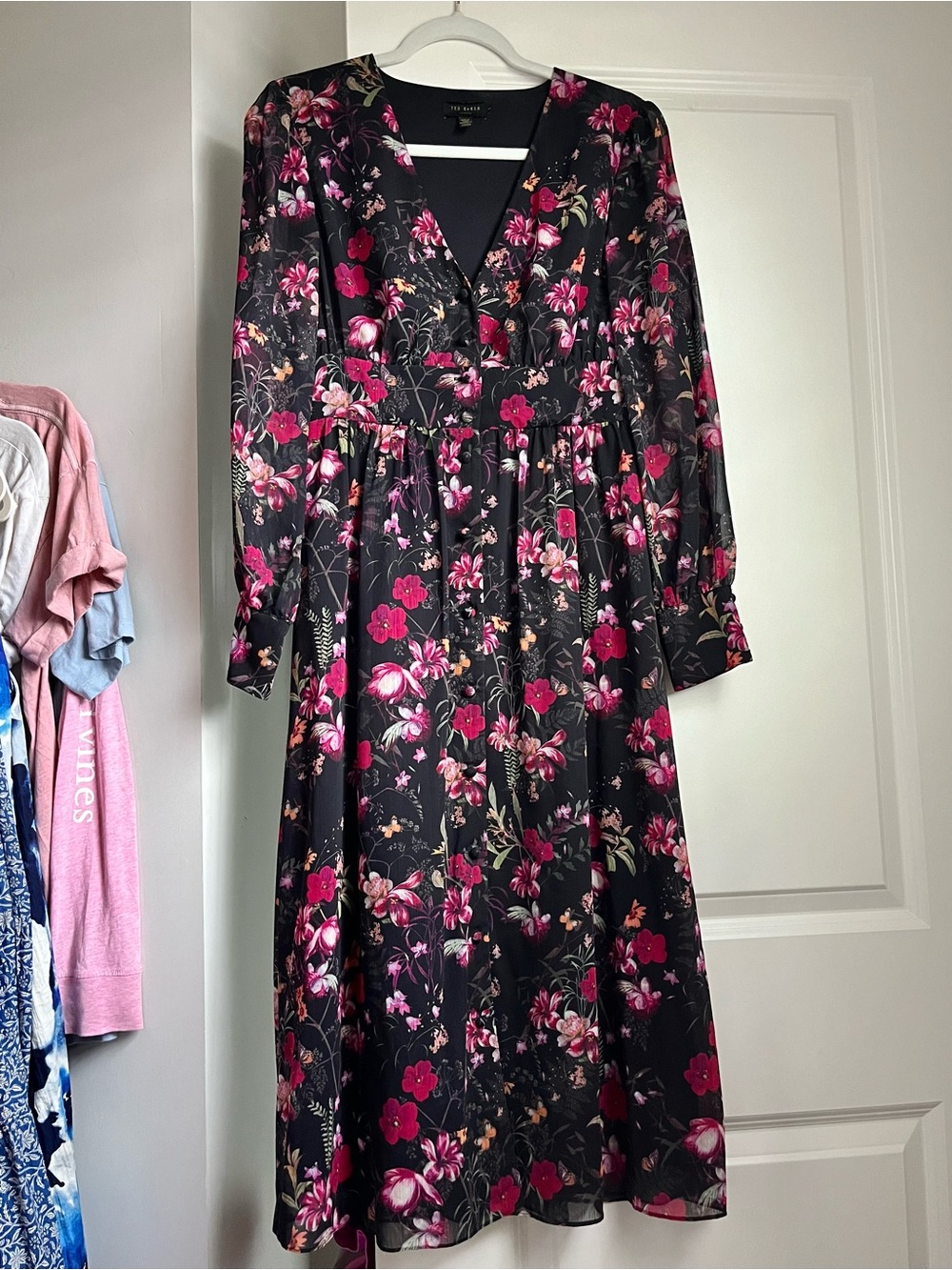 Ted Baker Midi Dress with Pink Bloom